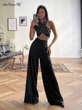 Yipinpay Fashion Classy Women Palazzo Pants High Waist Floor-Length Satin Trousers Spring Summer 2023 High Street Baggy Pants