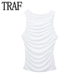 Yipinpay 2023 Black Crop Top Women Ruched Tank Tops Y2k Streetwear White Sleeveless Top Female Fashion Summer Sexy Tops Woman