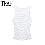 Yipinpay White Crop Top Women Ruched Sleeveless Tank Top Y2k Streetwear Sexy Tops Woman Fashion 2023 Beach Summer Going Out Tops