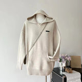 Yipinpay Autumn Winter Loose Hooded Clothing Woman Korean Fashion Knitted Sweater Casual Outwear Pure Color Elegant Pullover Chic