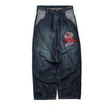 Yipinpay Women Street Hip-hop Retro Oversized Letter Embroidery Y2K Baggy Jeans Denim Gothic Wide Leg Straight Leg Pants Casual Jeans New