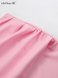 Yipinpay Pink Elegant Women Split Skirts High Waist Summer Straight Black Skirts Ruched Casual Ladies Office Midi Skirts 2023