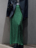Yipinpay Sparkly Midi Skirts Women Autumn 2024 New High Waist Glitter Sequin Y2k Long Skirt Fashion Club Party Ladies Long Skirt