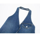 Yipinpay Blue Denim Top Female Halter Backless Crop Top Women Asymmetric Off Shoulder Tops For Women Sleeveless Summer Sexy Tops