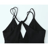 Yipinpay New Women Double Spaghetti Straps Black Midi Sexy Dress Front Slit V Neck Backless Female Party Vestidos