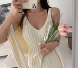 Yipinpay winter one shoulder Pullover long sleeve sweater with suspender slim knit dress two sets