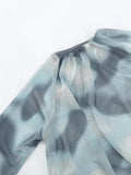 Yipinpay Print Tulle Crop Top Women Ruched Mesh Blouse Female Blue Long Sleeve Tops For Women 2023 Streetwear Chic Woman Blouse