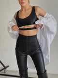 Yipinpay Autumn Y2k Fashion PU Leather Skinny Pant 2023 Slim Stretch Stitching Women Trousers Street Party Sexy Femm Pencil Pants