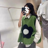 Yipinpay New Knitted Vest Women's Autumn Loose Small Fresh Flower Vest