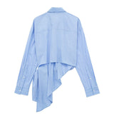Yipinpay Blue Striped Shirt Woman Asymmetric Crop Top Women Long Sleeve Button Up Shirt Woman Fashion Streetwear Chic Woman Blouse