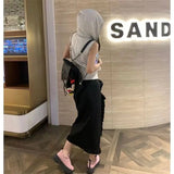 Yipinpay Vintage Hooded Tank Top Women Clothing Summer New Fashion Loose Casual Sports Gray Sleeveless Short Vest Women Top