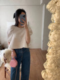 Yipinpay Temperament Zipper Round Puff Sleeve Top Crop Tweed Shirts Women Blusas Mujer De Moda 2023 Fall Elegant Blouse