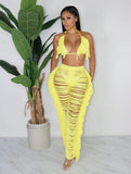 Yipinpay Women's Sexy Solid Color Fringe Knitted Halter Cup Cover And Cutout Trousers Two-Piece Set Summer Fashion Trend Trouser Suit