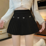 Yipinpay Mini Skirts Women Vintage Bow High Waist Slim Preppy Style Pleated Skirt Girl Fashion Streetwear Sweet Culottes