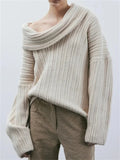 Yipinpay Off-Shoulder Solid Knit Sweater Women Casual Loose Long Sleeve Patchwork Oversized Sweater Slim Fashion Pullover Female