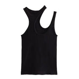 Yipinpay Cut Out Tank Top Female Yellow Knitted Crop Top With Straps Seamless Basic Tops Women Streetwear Summer White Black Top