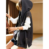 Yipinpay New Korean Fashion Women's Vest Casual Loose Hooded Zipper Top Autumn Winter Dark Gray Versatile Coat Women Clothing Trend