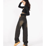 yipinpay Women's Jeans Vintage High Waist Streetwear Fashion Summer Loose Black Straight Jean Pants Baggy Wide Leg Denim Trousers