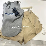 Yipinpay Shorts Women Summer Spicy Girl High Waist Loose A-line Versatile Wide Leg Drawstring Quick Dried Casual Short Pants