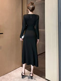 Yipinpay Sexy Dresses Women French Style Chic Bandage Elegant Slim Split V Neck Solid Vintage Dress Autumn Winter Ladies Basic