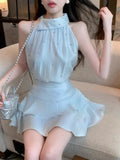 Yipinpay Woman Two Piece Set Sexy Elegant Crop Tank Tops Rhinestone Camis Slim Mini Skirts Summer Fashion Ladies Suits Chic