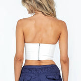 Yipinpay Women PU Leather Tube Tops Solid Color Strapless Boat-Neck Wrap Chest Tank Tops Summer Irregular Hem Bandeau Tops