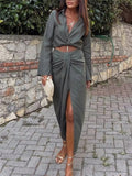 Yipinpay Knot Pencil Long Skirt Women High Waist Pleated Split Skirt Sets Streetwear Summer Skirts Woman 2023 Elegant Midi Skirts