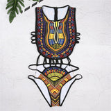 Yipinpay Sexy Women Ethnic Floral Swimsuit African Bathing Suit High Waist Printed Cover Up Bikini Set Bathers Swimwear Beachwear