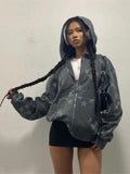 Yipinpay Printed Y2k Zip Up Hoodie Women and Men Vintage Casual Star Printed Loose Long Sleeve Hoodie Cardigan Hip Hop Streetwear