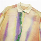 Yipinpay Tie Dye Long Shirt Women Semi Transparent Button Up Shirt Women Long Sleeve Top Female Loose Summer Blouses Woman 2023