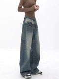 Yipinpay Streetwear Loose Denim Trousers Female Gyaru Clothes Vintage Wide Leg Baggy New Jean Women Autumn High Waist Pants Woman