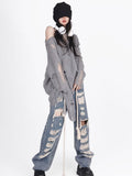 Yipinpay Hollow Out Sweater Women Streetwear Y2k Grunge Ripped Hole Long Sleeve Loose Knit Sweater Harajuku Fashion Pullover