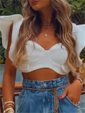 Yipinpay Ruffle Fly Sleeve Short T-Shirt Sweet Style Summer Women Low Cut Backless Cropped Tops Party Club Casual Tops