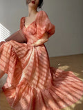 Yipinpay Sleeve French Elegant Dress Woman Beach Chiffon Fashion Midi Dress Office Lady Retro Even Party Dress Casual 2023 Summer