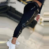 Yipinpay Women Casual High Waist Elastic Waist Drawstring PU Leather Patchwork Pencil Pants