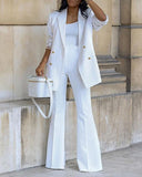 Yipinpay New Women's Two Piece Sets Casual Long Sleeve Double Breasted Blazer & Work Pants Set Elegant Female Suit