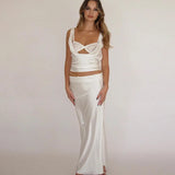 Yipinpay Women's Summer Retro Vintage Y2K Tank Tops Swing Collar Sleeveless Bra Lace Bow Front Slim Fit Cutout Satin Crop Tops