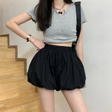 Yipinpay Summer Elastic Band Shorts Pants For Women Summer Casual Korean Female Black White Loose Pumpkin Bloomer Short Pants Mujer