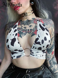Yipinpay Streetwear Y2k Cow Camis Women Dark Gothic Hollow Out Backless Crop Tank Top Harajuku Vintage Sexy Grunge Emo Alt Outfit