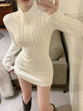 Yipinpay Knitted Dresses Women Sexy Half High Collar Bandage Backless Slim Stretch Basic Dress Elegant Bottoming Fashion