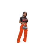 Yipinpay Women Pants  Spring Summer Casual Satin Stretch High Waist Cargo Pants With Pocket Streetwear Solid Wide Leg Pants Flare Trouser