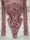 Yipinpay Autumn Sexy Mesh Jumpsuits Perspective Thin Long Sleeve Bodycon Inside Wear 2024 Fashion Print Women Rompsutis
