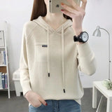 Yipinpay Pullover Sweater 2024 New Thin Knitwear Hooded Sweater Loose Long Sleeve Solid Pullover Sweater Coat Undercoat Women Top