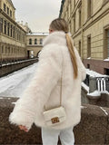 Yipinpay Women Autumn Winter Furry Fur Outerwear Elegant Thick Warm Long Sleeve Turndown Collar Female Overcoat 2023 Fashion Fur Coat