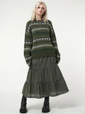 Yipinpay Womens Y2K Grunge Autumn Winter Casual Sweater Long Sleeve Round Neck Vintage Pattern Print Knitwear Pullovers