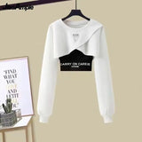 Yipinpay Spring Autumn Women's Tracksuit Set Korean Fashion Short Long-sleeved Sweater+Vest+Casual Wide Leg Pants Three-piece Suit
