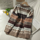 Yipinpay female art retro 2024 new fashion autumn and winter student Japanese diamond jacquard pullover
