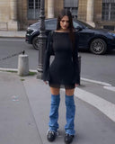 Yipinpay Female Short Dress Solid Color Floral Print Long Sleeve Backless Fashion Black Khaki Skin Friendly Club Street Style S M L 911