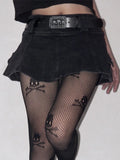 Yipinpay Harajuku Y2k Denim Skirt Women Dark Gothic Streetwear Mini Skirt with Skull Belt Mall Goth Punk Grunge Sexy Emo Clubwear
