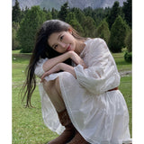 yipinpay White Dresses for Women 2023 Belt Long Sleeved Spliced Chic Solid Temperament Sexy Fashion Simple Y2K Elegant Miniskirt